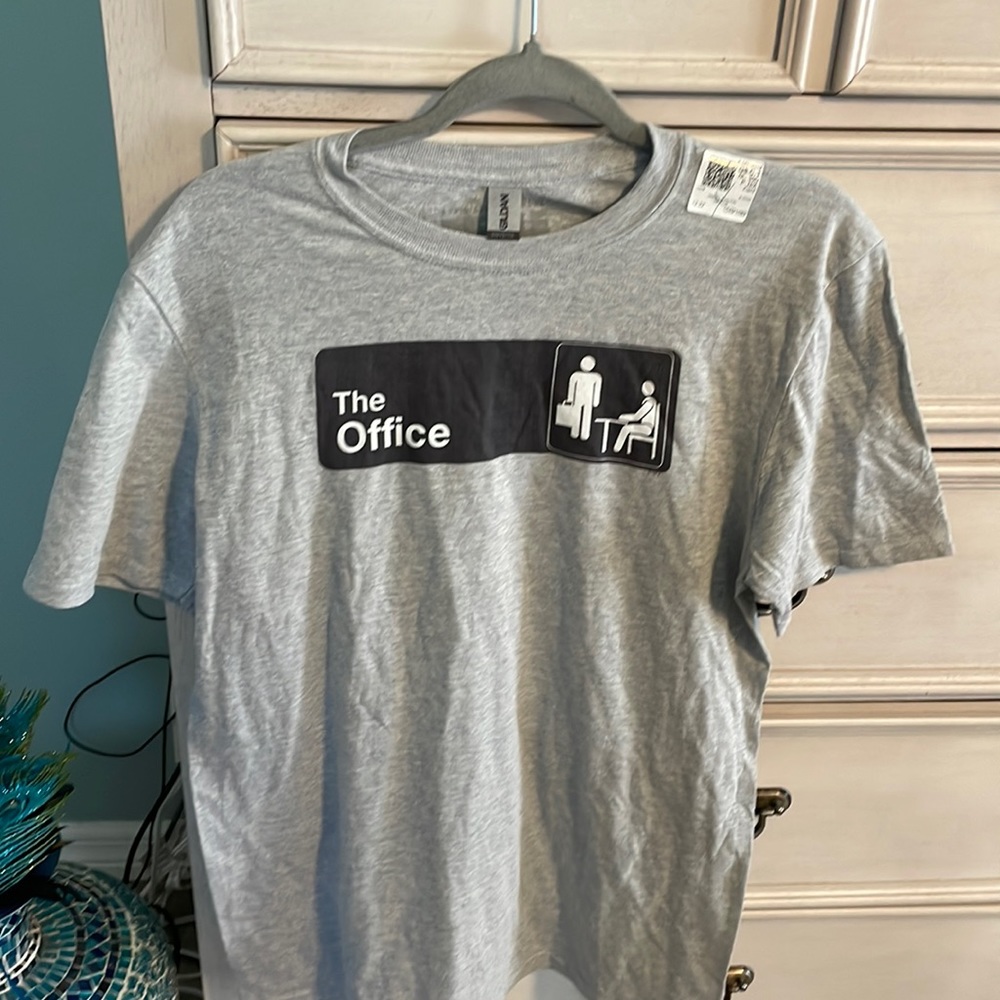 Mens THE OFFICE canvas graphic shirt sleeve feather grey t shirt med new